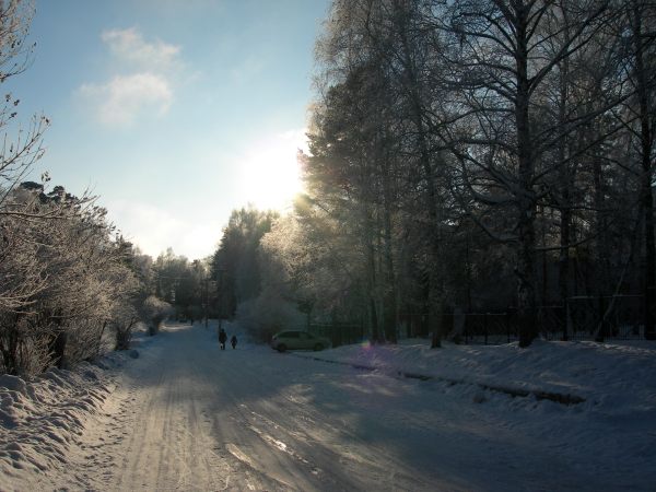 Академгородок, Зима - Улица Академическая, справа 130ая школа, DSCN0490.JPG